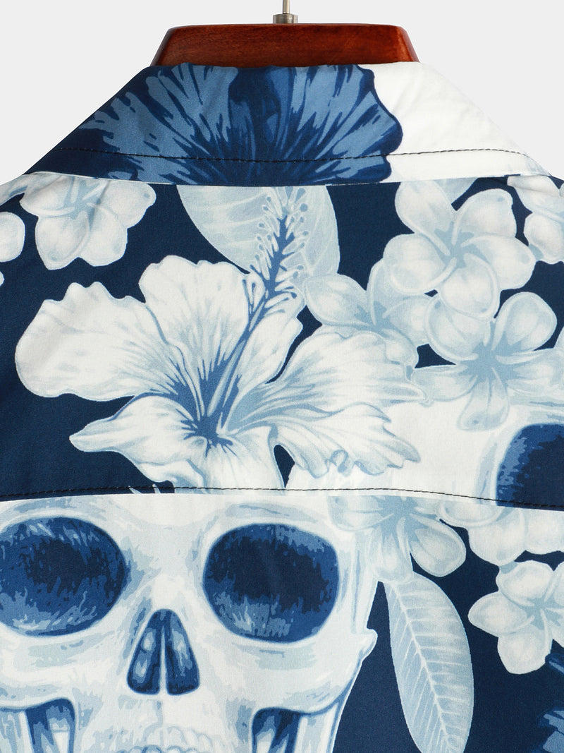 Camisa de hombre de manga corta con estampado de calaveras divertido