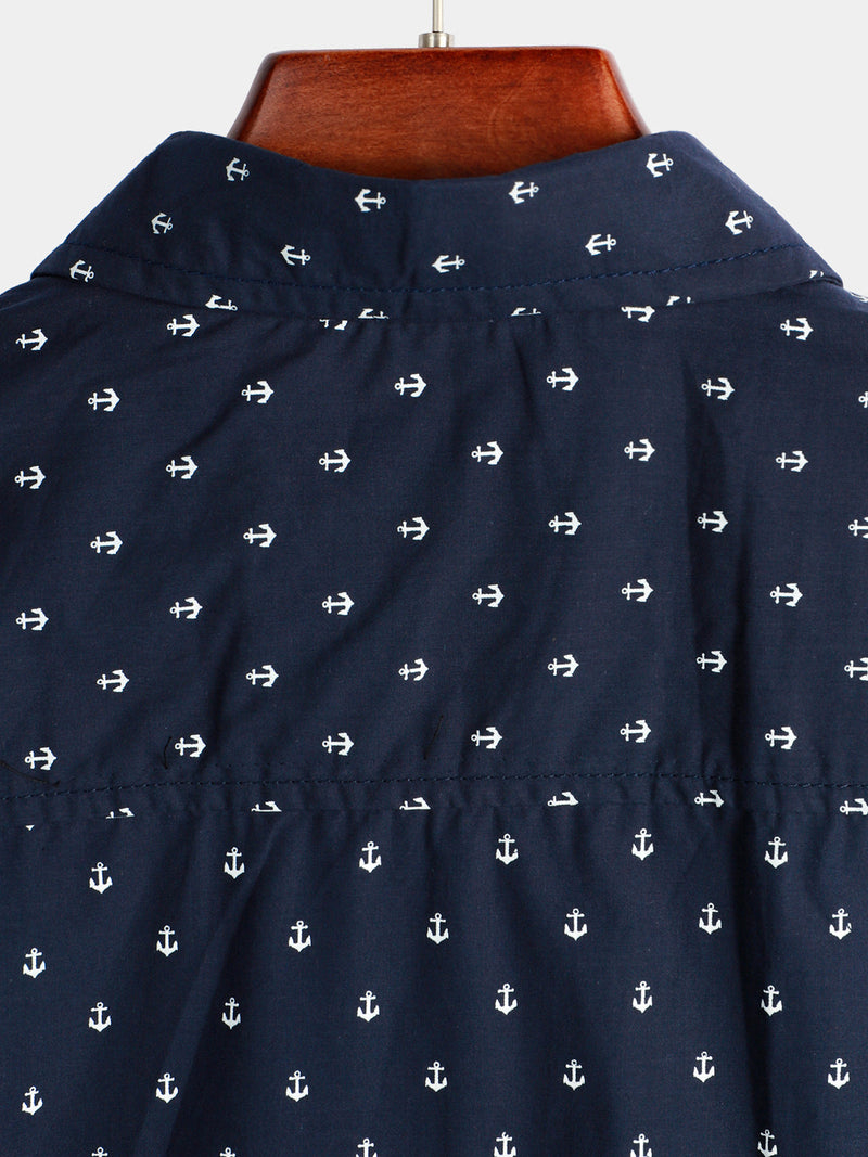 Camisa informal de manga corta con estampado azul marino para hombre