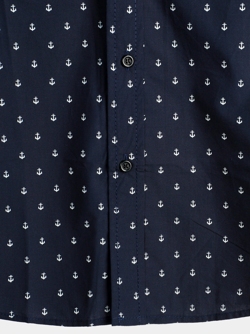 Camisa informal de manga corta con estampado azul marino para hombre