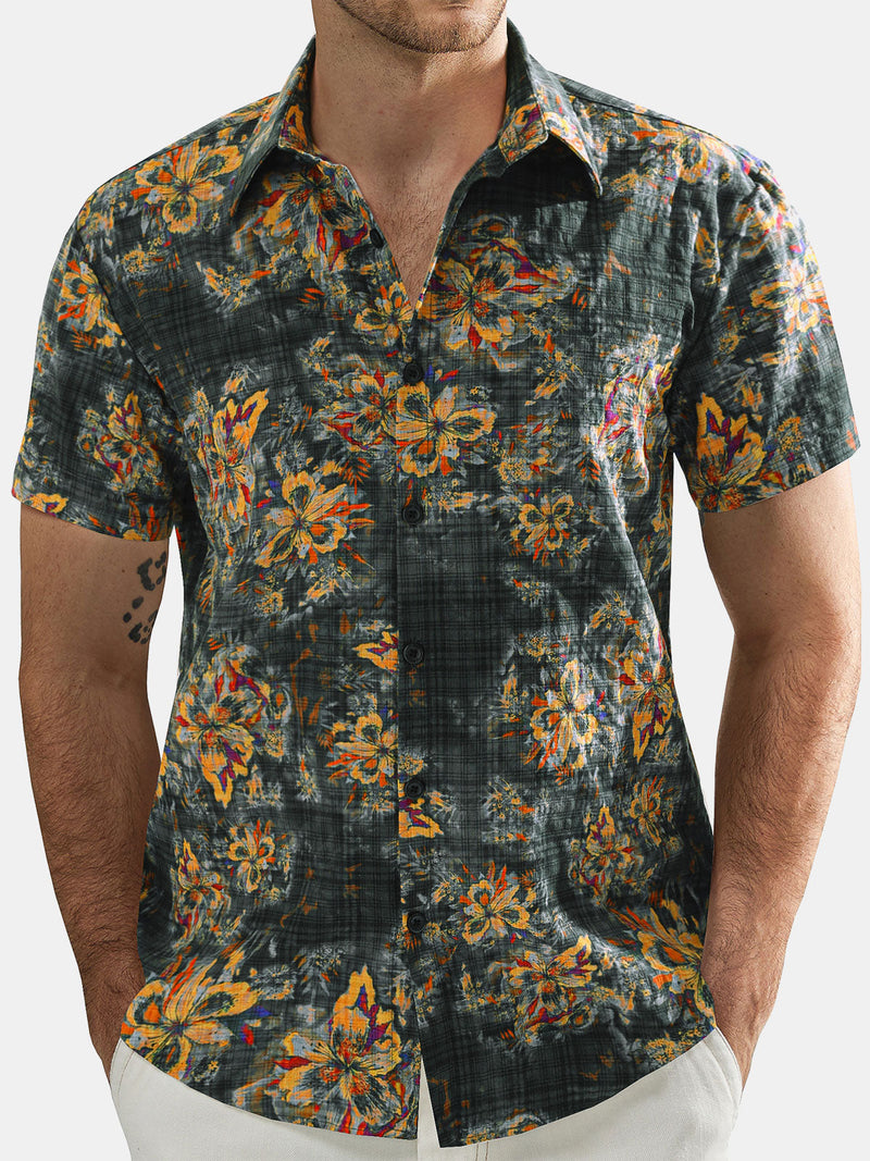 Camisa hawaiana informal de manga corta con estampado floral para hombre