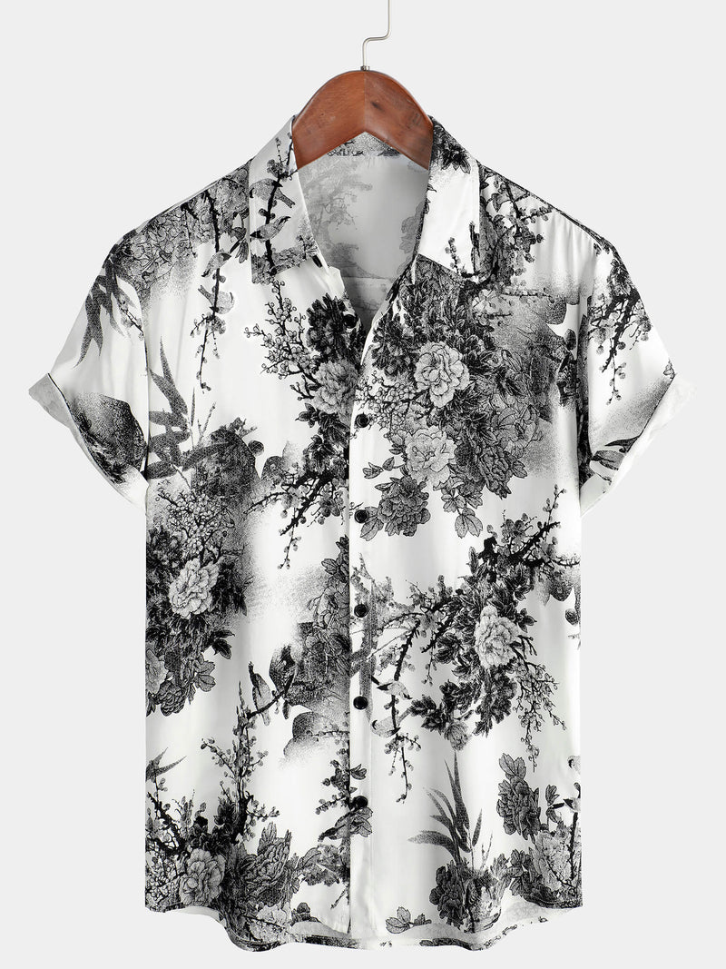 Camisa hawaiana de manga corta transpirable con botones para vacaciones de verano para hombre