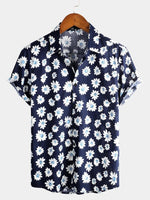 Camisa hawaiana de algodón de manga corta con estampado floral de margaritas para hombre