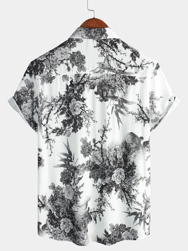 Camisa hawaiana de manga corta transpirable con botones para vacaciones de verano para hombre