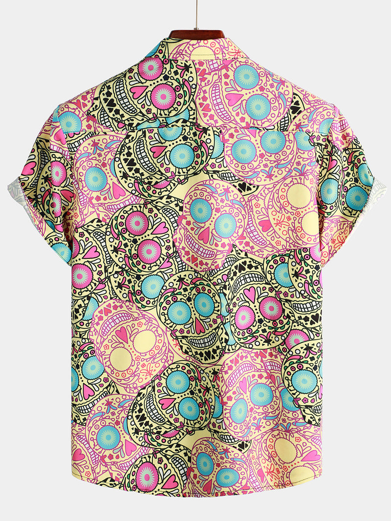 Camisa de hombre de manga corta con estampado de calaveras divertido