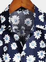 Camisa de algodón hawaiana tropical con estampado floral de margaritas para hombre