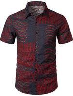 Camisa retro estampada a rayas de manga corta para hombre