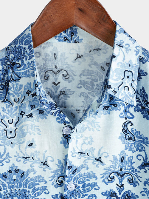 Camisa hawaiana de manga corta con estampado floral azul para hombre