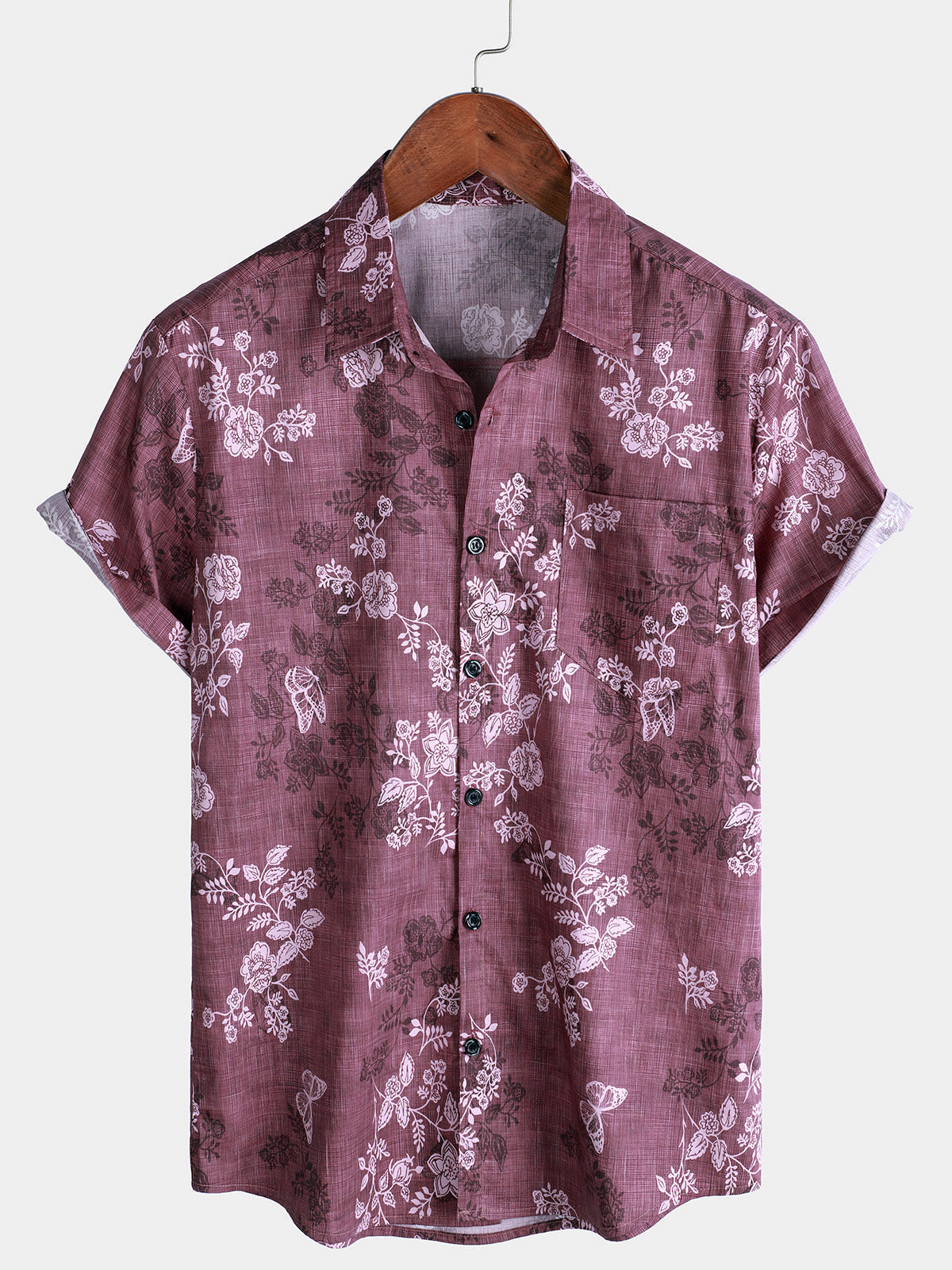 Camisa hawaiana de manga corta con botones y estampado floral para hombre
