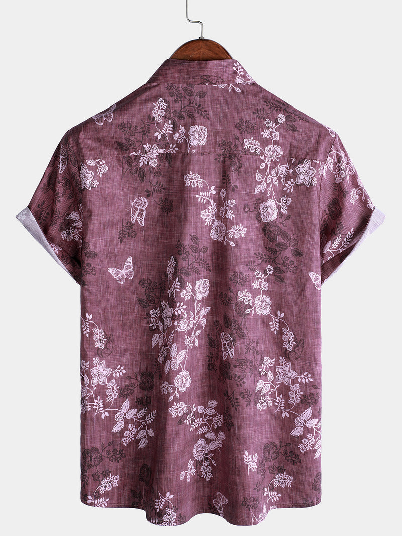 Camisa hawaiana de manga corta con botones y estampado floral para hombre