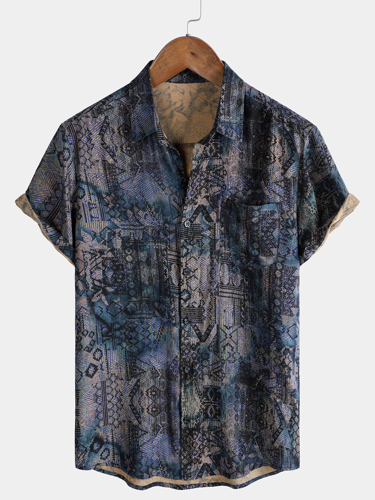 Camisa hawaiana de manga corta suave con estampado floral vintage para hombre