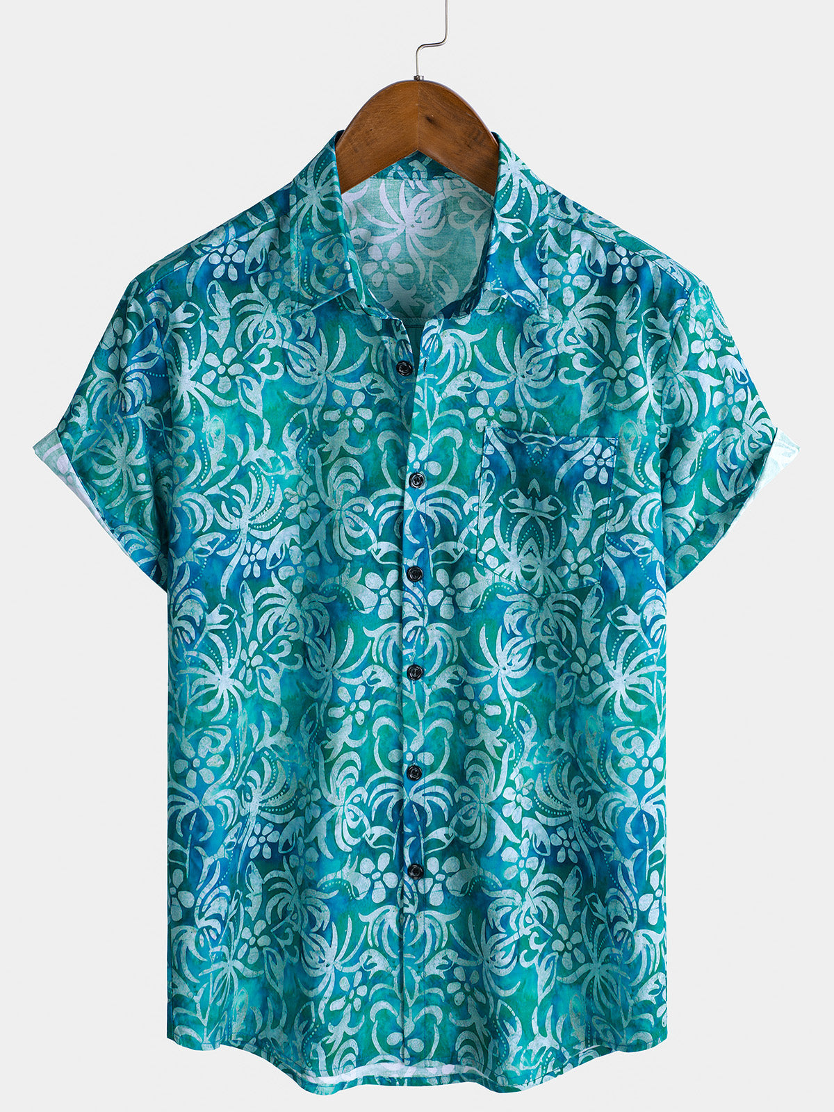 Camisa hawaiana azul de manga corta para hombre