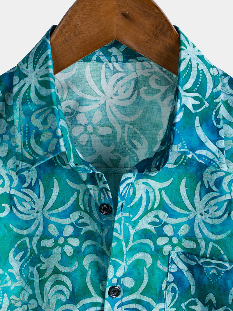 Camisa hawaiana azul de manga corta para hombre