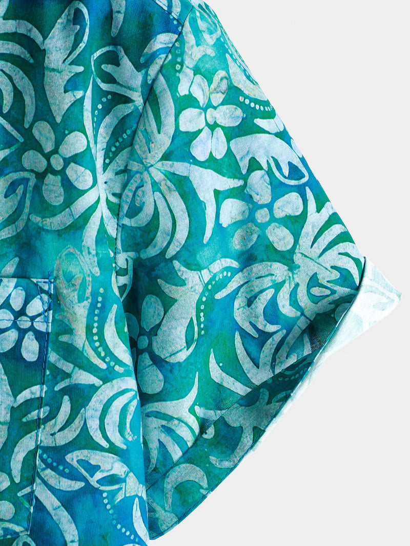 Camisa hawaiana azul de manga corta para hombre