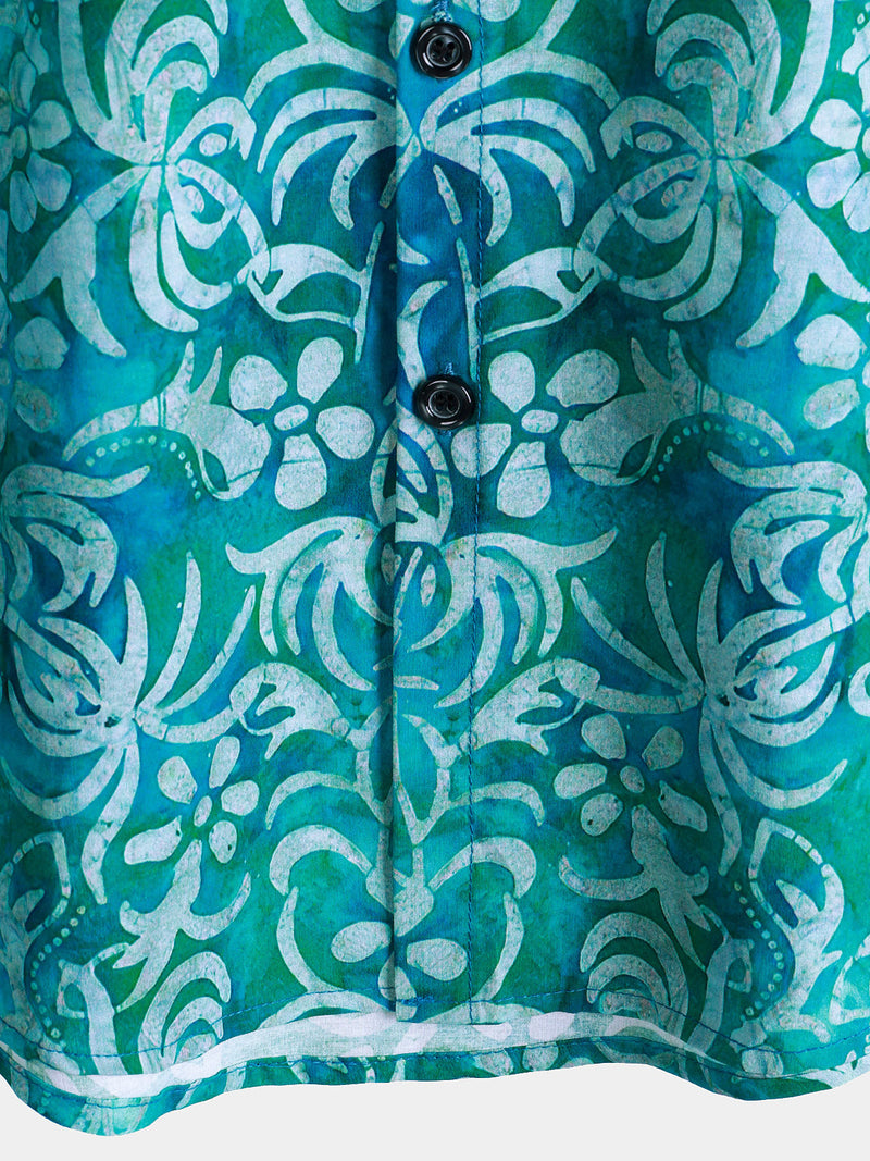 Camisa hawaiana azul de manga corta para hombre