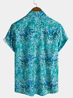 Camisa hawaiana azul de manga corta para hombre