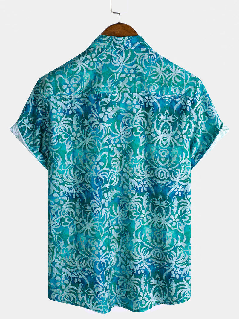Camisa hawaiana azul de manga corta para hombre