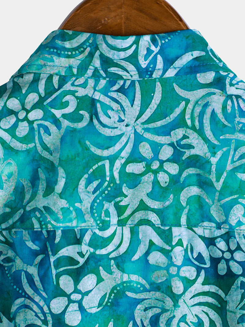 Camisa hawaiana azul de manga corta para hombre