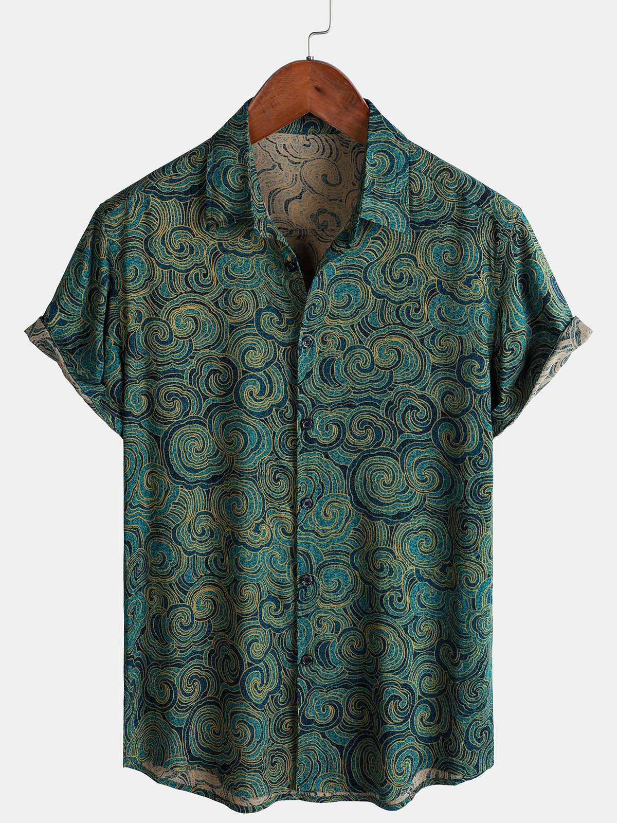 Camisa informal de manga corta con botones festivos para hombre