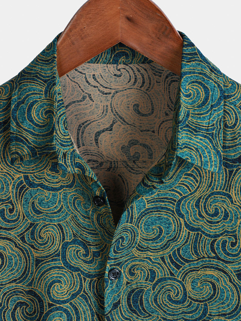 Camisa informal de manga corta con botones festivos para hombre