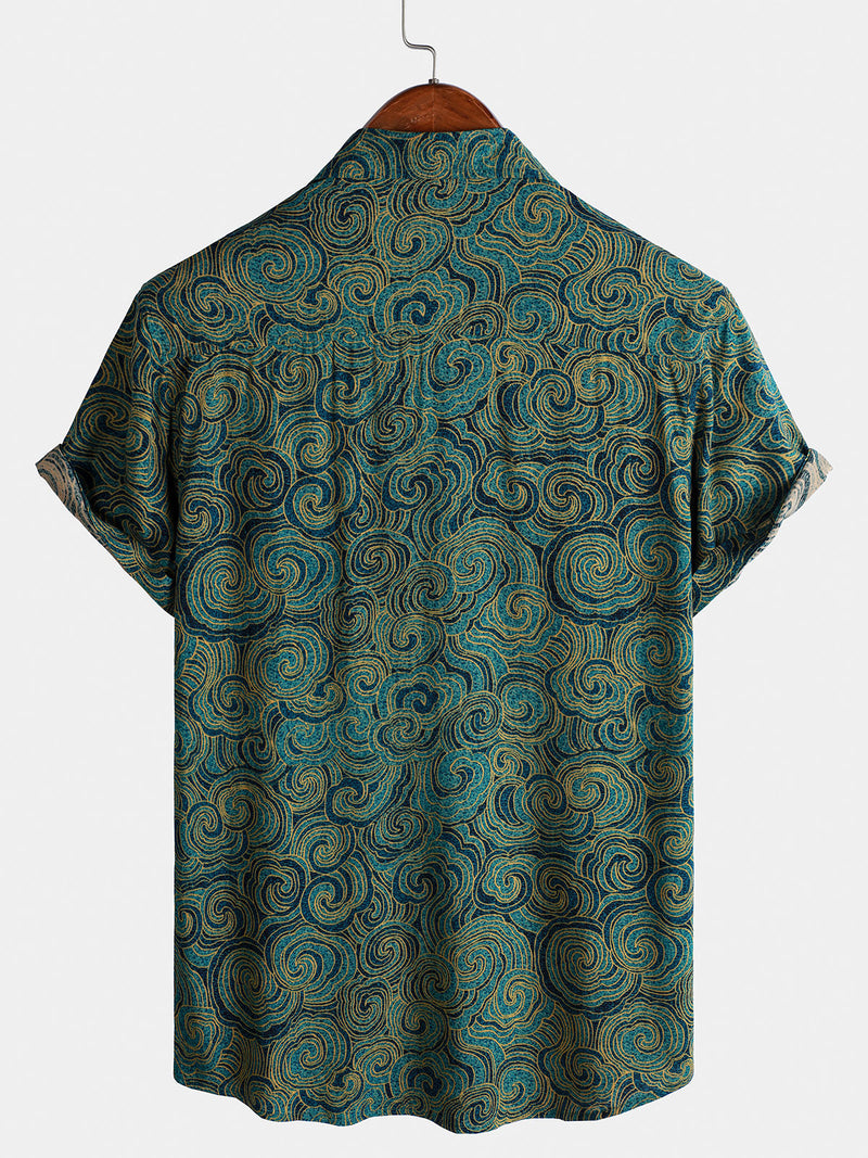 Camisa informal de manga corta con botones festivos para hombre