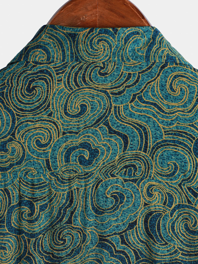 Camisa informal de manga corta con botones festivos para hombre
