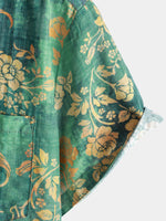Camisa de manga corta con bolsillo y estampado floral verde para hombre