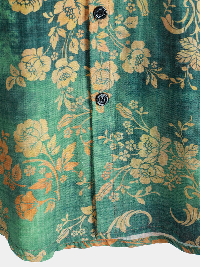 Camisa de manga corta con bolsillo y estampado floral verde para hombre