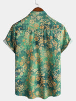 Camisa de manga corta con bolsillo y estampado floral verde para hombre