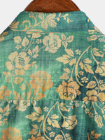 Camisa de manga corta con bolsillo y estampado floral verde para hombre