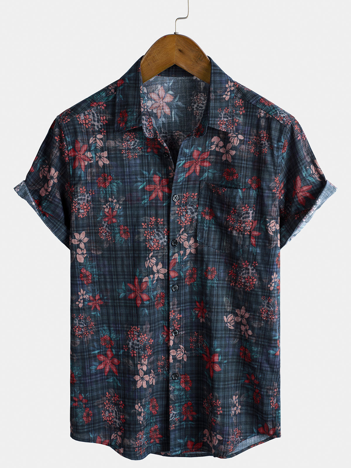 Camisa de manga corta vintage con estampado floral tropical para hombre
