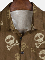 Camisa hawaiana de manga corta con calavera marrón para hombre