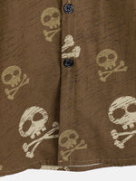 Camisa hawaiana de manga corta con calavera marrón para hombre