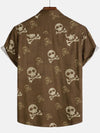 Camisa hawaiana de manga corta con calavera marrón para hombre