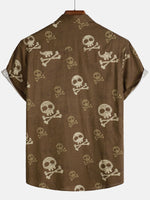 Camisa hawaiana de manga corta con calavera marrón para hombre