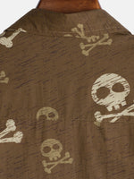 Camisa hawaiana de manga corta con calavera marrón para hombre