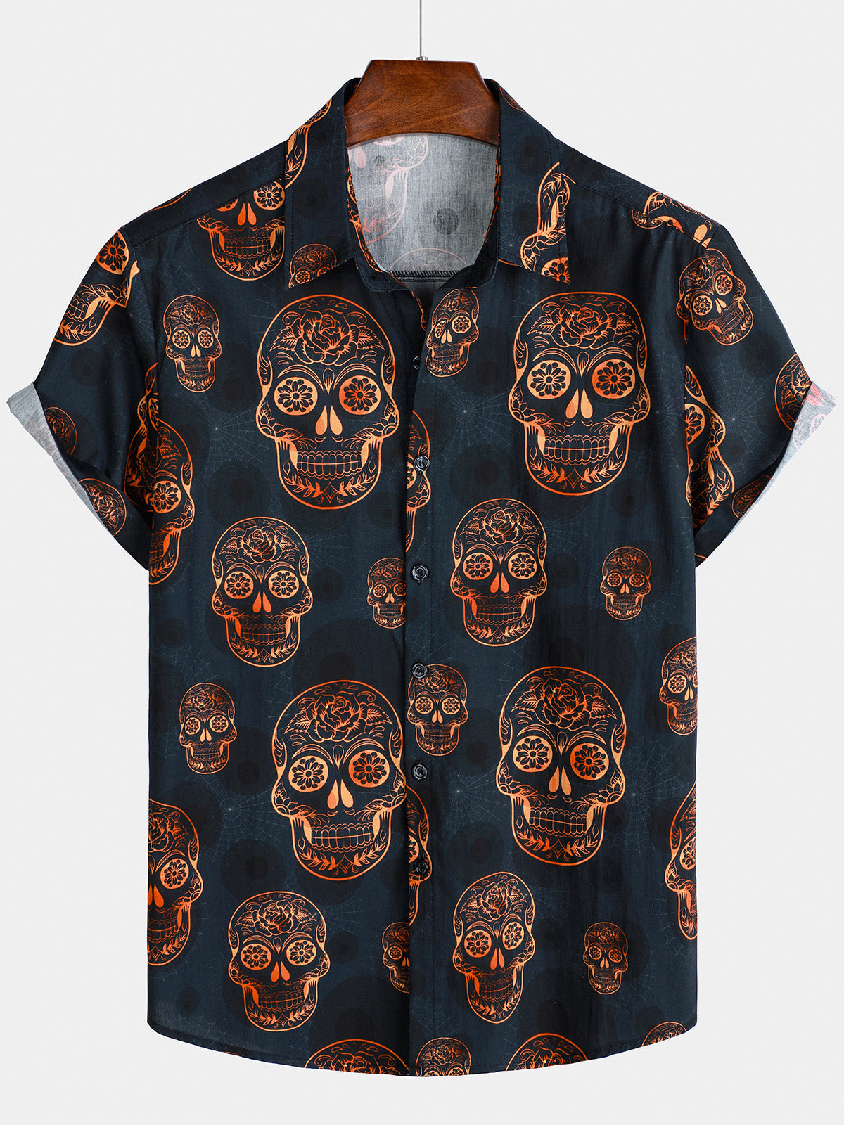 Camisa hawaiana de manga corta con calavera para hombre