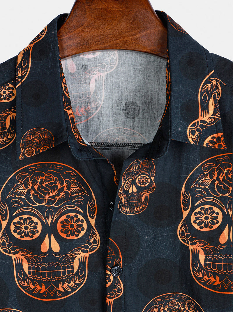 Camisa hawaiana de manga corta con calavera para hombre