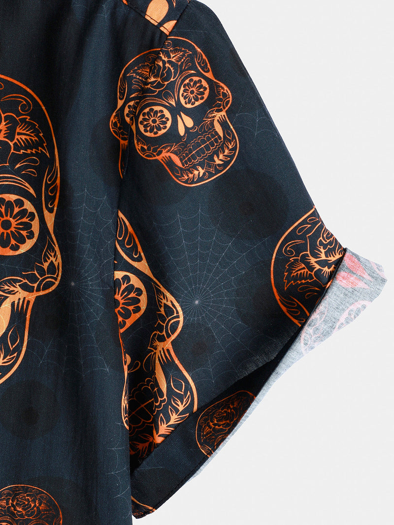 Camisa hawaiana de manga corta con calavera para hombre