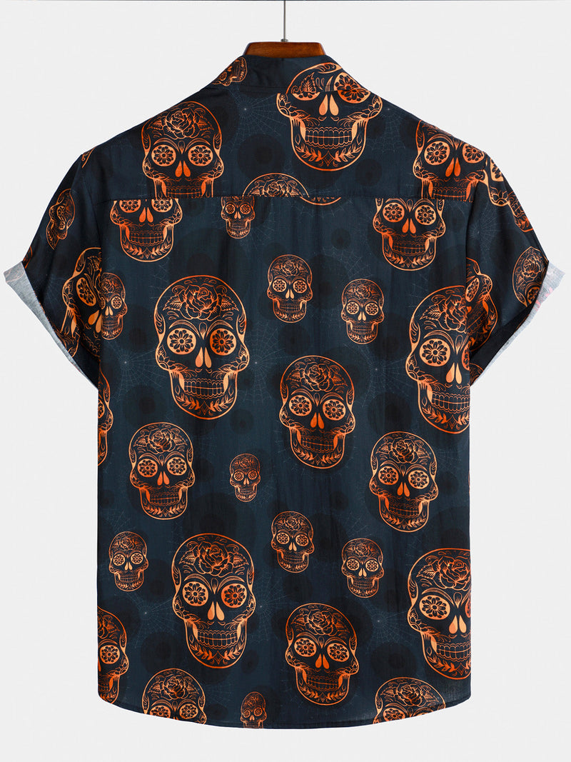 Camisa hawaiana de manga corta con calavera para hombre