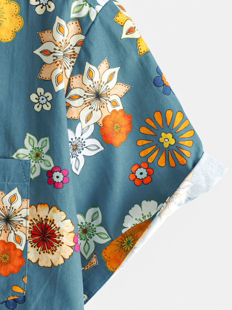 Camisa hawaiana de manga corta con estampado floral de algodón para hombre
