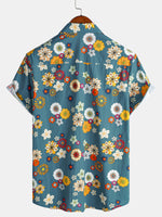 Camisa hawaiana de manga corta con estampado floral de algodón para hombre