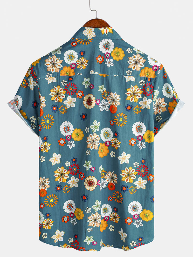 Camisa hawaiana de manga corta con estampado floral de algodón para hombre