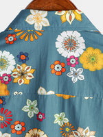 Camisa hawaiana de manga corta con estampado floral de algodón para hombre