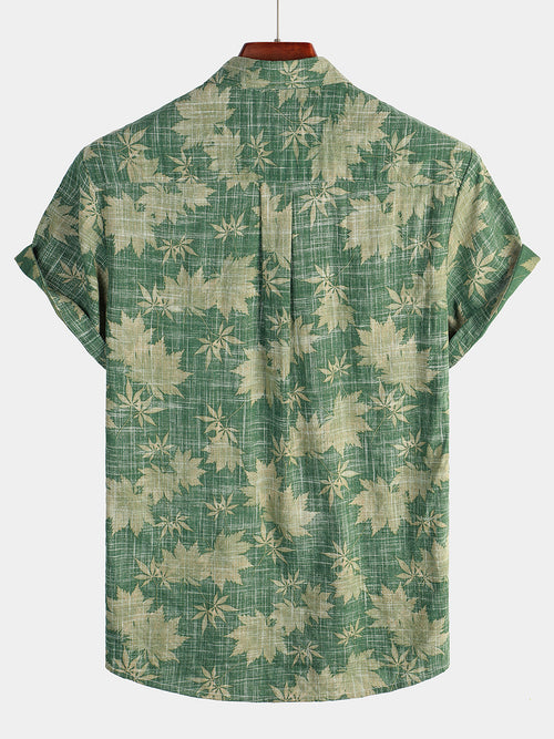 Camisa hawaiana retro informal con bolsillo de hojas para vacaciones para hombre