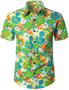 Camisa hawaiana tropical de algodón floral verde para hombres