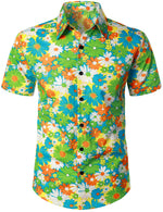 Camisa hawaiana tropical de algodón floral verde para hombres