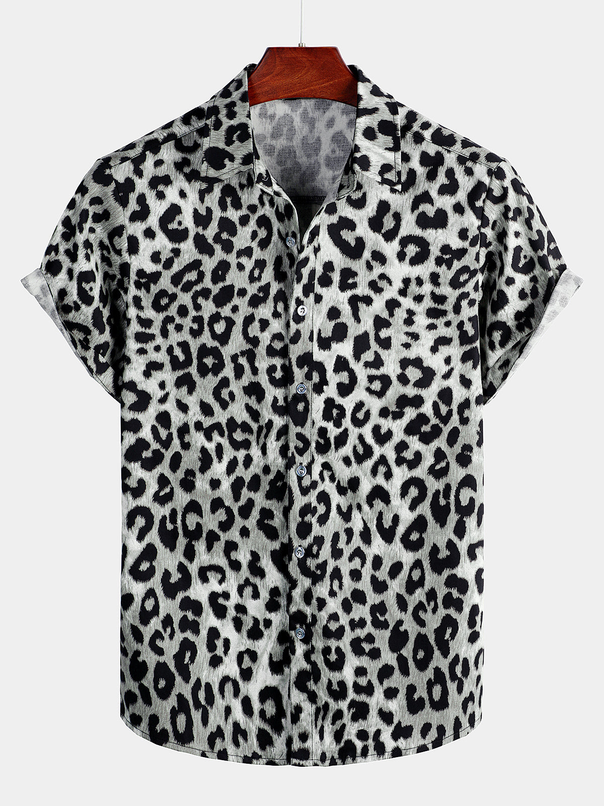 Camisa de manga corta con estampado de leopardo de algodón para hombre