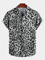 Camisa de manga corta casual de algodón para hombres con estampado de leopardo blanco y cheetah rock