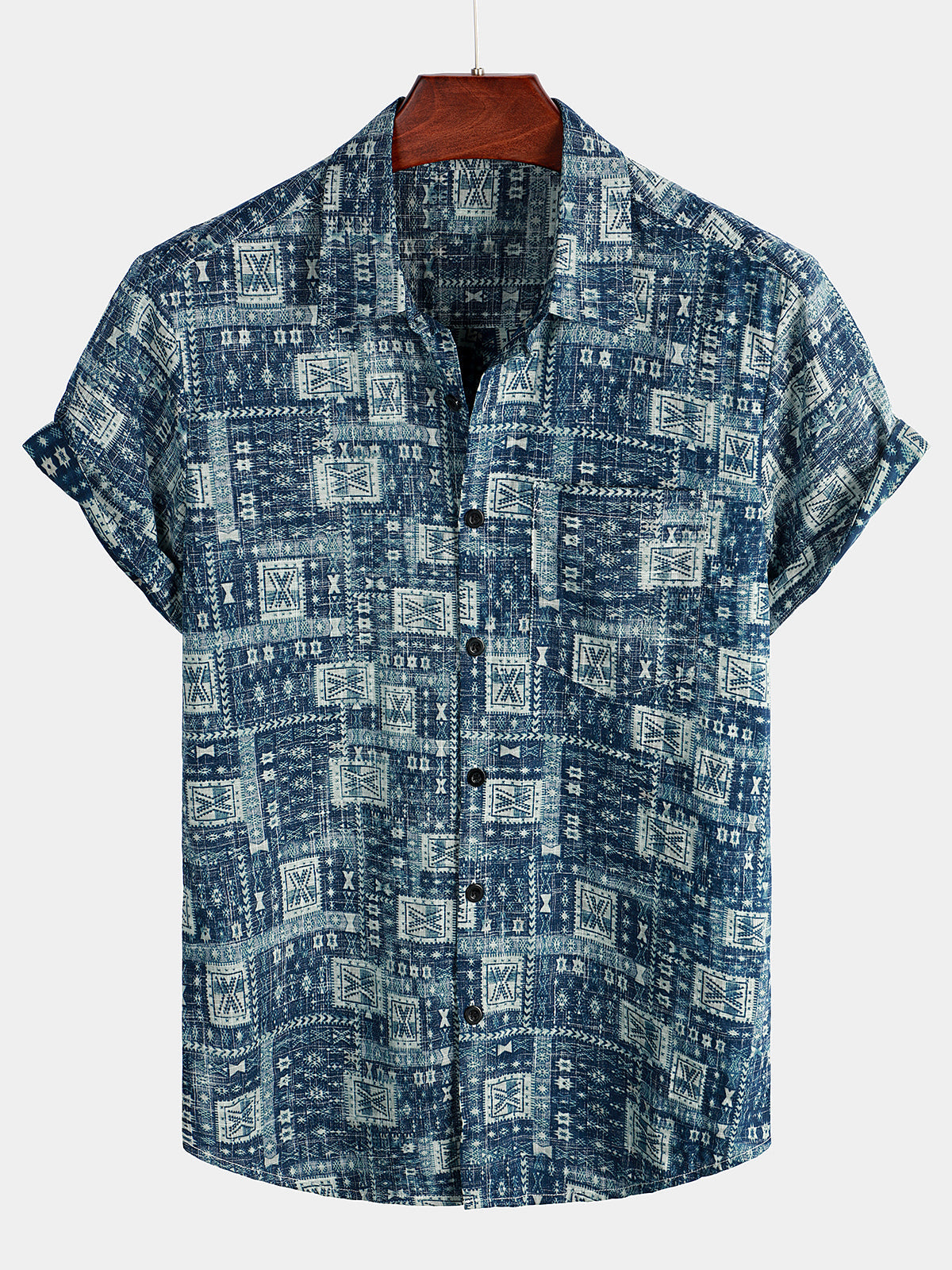 Camisa casual vintage de manga corta para hombre