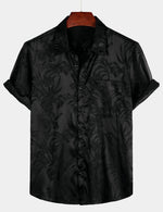 Camisa de manga corta con estampado floral y jacquard para hombre con bolsillo playero